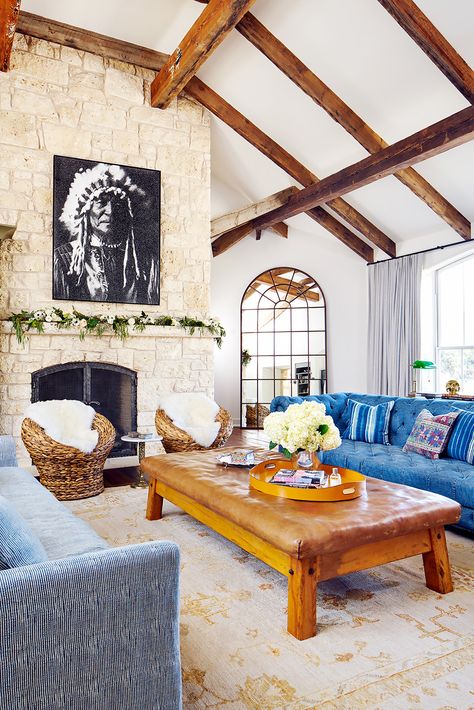 The Penny-Pincher's Guide to Decorating Like Brooklyn Decker via @MyDomaine Exposed Beams Ceiling, Brooklyn Decker, Austin Homes, Southern Home, Texas Homes, Decor Essentials, Celebrity Houses, Southern Living, Elle Decor