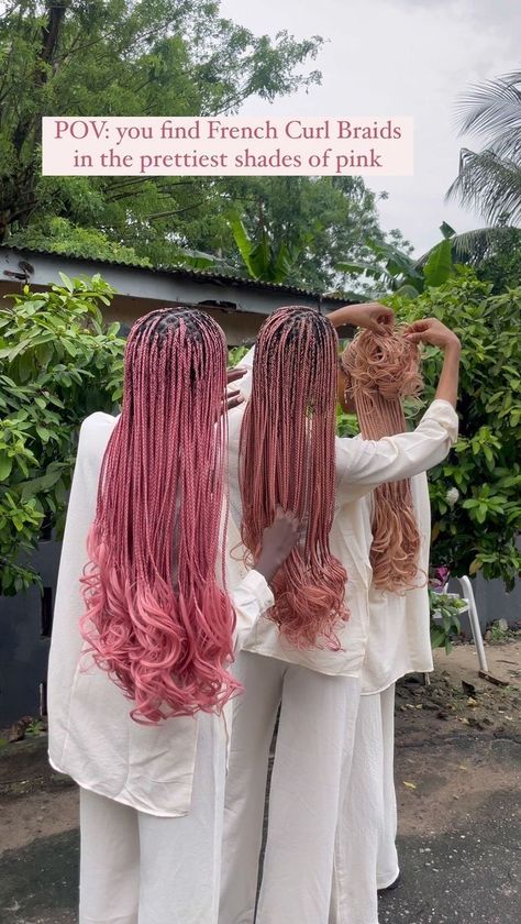 Pink Box Braids, French Curl Braids, Curl Braids, French Curl, Goddess Braids Hairstyles, Box Braids Hairstyles For Black Women, Cute Braided Hairstyles, Braids Hairstyles Pictures, Cute Box Braids Hairstyles