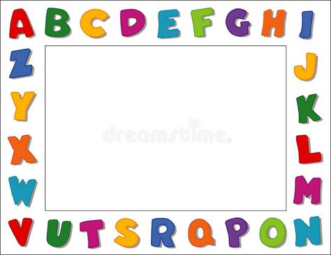 Alphabet Picture Frame, Landscape. Multi-color alphabet picture frame, isolated on white background. Copy space for nursery, daycare, kindergarten, school royalty free illustration Classroom Borders, Alphabet Frames, School Border, School Scrapbook Layouts, Border Templates, Alphabet Pictures, School Frame, School Scrapbook, Kids Background