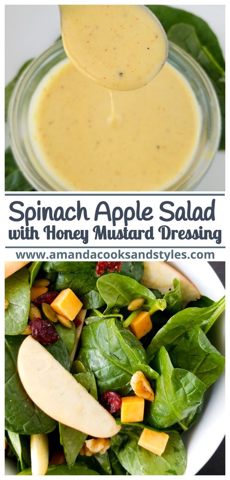 Apple Spinach Salad With Honey Mustard Lemon Dressing, Spinach Salad With Honey Mustard Dressing, Spinach Salad Healthy Easy, Spinach Apple Salad Dressing, Spinach Apple Walnut Salad, Apple And Spinach Salad, Spinach And Apple Salad, Creamy Spinach Salad Dressing, Apple Recipes Salad