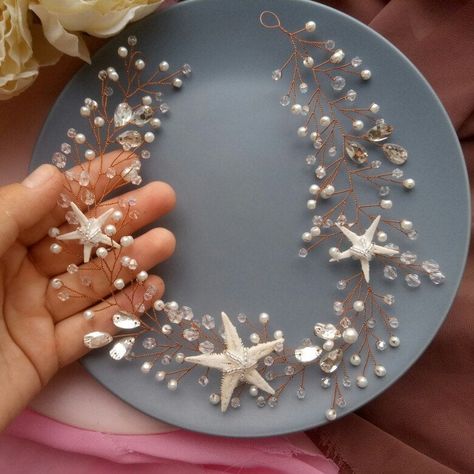 Beach Wedding Hair Accessories, Seashell Crown, Vine Headband, Beach Wedding Decorations Reception, Starfish Wedding, Beach Wedding Hair, Wedding Destinations, Beach Wedding Decorations, Beach Wedding Favors