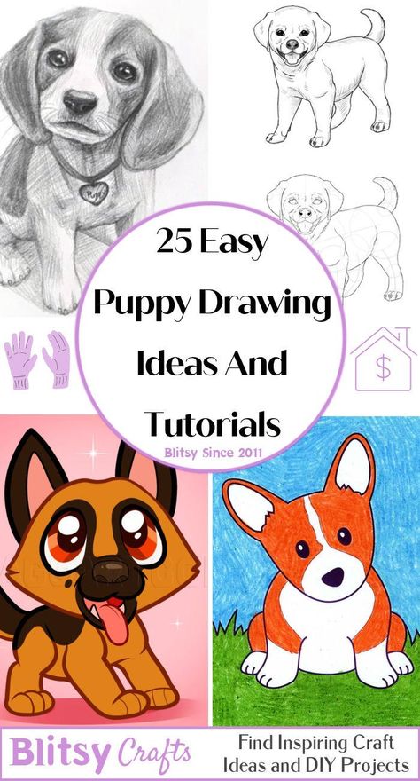 25 Easy Puppy Drawing Ideas - How to Draw a Puppy Dog Drawing Ideas Easy, Puppy Drawings Easy, Drawing Of Dogs Easy, How To Draw A Puppy, Dog Sketch Easy, Puppy Drawings, Dog Drawing For Kids, Narwhal Drawing, Paw Print Drawing