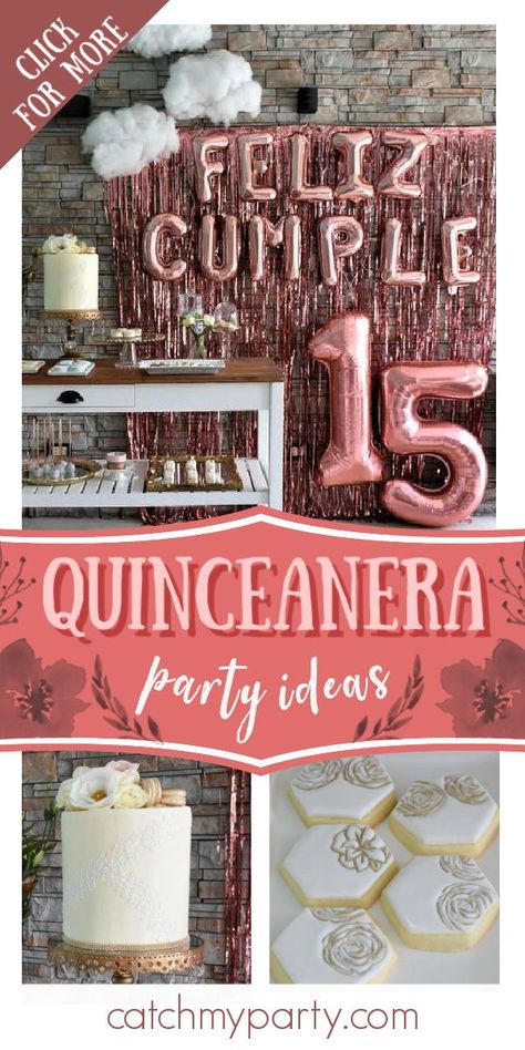 Take a look at this beautiful quinceanera! The party food is gorgeous! See more party ideas and share yours at CatchMyParty.com #catchmyparty #partyideas #quincenera #15thbirthday #girlbirthdayparty Quinceanera At Home Party Ideas, Quinceanera Food Ideas, Small Quinceanera Party Ideas, Quinceanera Party Ideas, Sweet 15 Decorations, Rose Gold Birthday Party, 15th Birthday Decorations, Butterfly Themed Birthday Party, Rose Gold Quinceanera