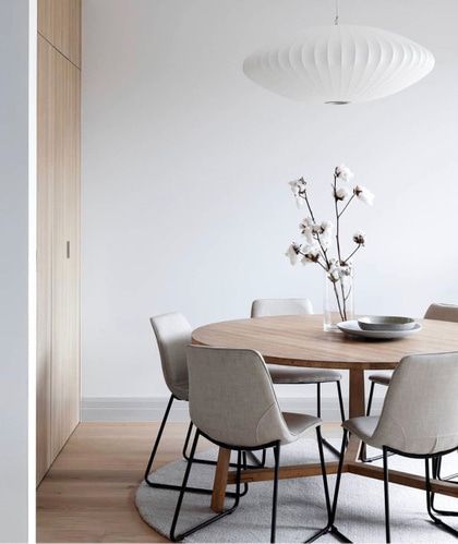 Circular Dining Room, Modern Dining Room Lighting, Apartment Dining Room, Round Dining Room Table, Dining Table Lighting, Apartment Dining, Dining Room Remodel, Minimalist Dining Room, Round Dining Room