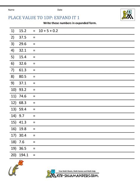 Write decimal numbers up to tenths in expanded form. Expanded Form Worksheets, Decimal Place Value, Place Value With Decimals, Place Value Worksheets, Math Addition Worksheets, 3rd Grade Math Worksheets, Mathematics Worksheets, Math Place Value, Expanded Form