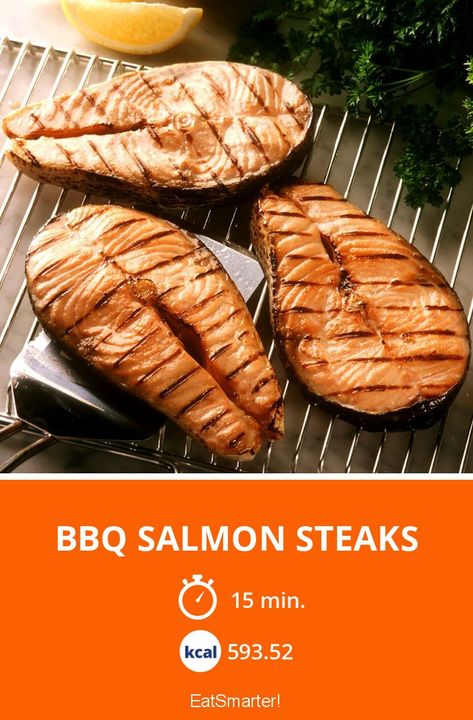 BBQ Salmon Steaks - quick recipe - simple dish - A recipe idea by EAT SMARTER | Fish, Cutlet, grilling, low-carb, low-carb #saltwaterfish #recipes Salmon Steak Recipes, Salmon Steaks, Bbq Salmon, Salmon Steak, Food Shows, Healthy Delicious, Eat Smarter, Steak Recipes, Online Food