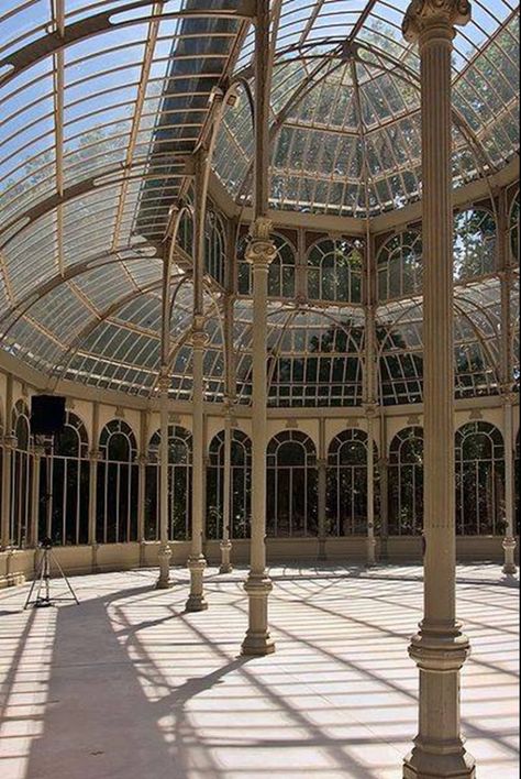 Crystal Palace in Madrid Victorian Greenhouses, Wooden Greenhouses, Sunrooms, Time Zone, Crystal Palace, Old Building, Greenhouses, Beautiful Architecture, Glass House