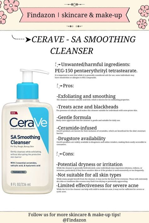 Cerave Sa Cleanser, Cleanser Cerave, Cerave Renewing Sa Cleanser, Cerave Sa Smoothing Cleanser, Cerave Cleanser, Salicylic Acid Cleanser, Skin Care Basics, Body Hygiene, Body Acne