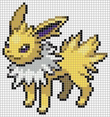 Jolteon Cross Stitch, Pokemon Pixel Art Grid, Perler Bead Pokemon Patterns, Pokemon Pixel Art, Pixel Pokemon, Houses Minecraft, Pokemon Cross Stitch Patterns, Pixel Quilting, Pokemon Cross Stitch