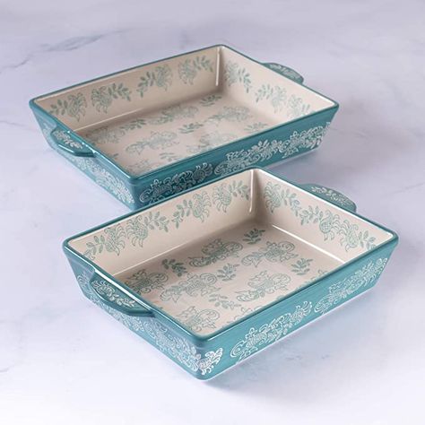 Amazon.com: Oven to Table Casserole Dish Set - 100% Stoneware Ceramic Baking Dishes for Cooking & Serving, Lasagna Pan Bakeware is Dishwasher & Microwave Safe - 12.75" x 10.5" & 10.75" x 9" Cookware Pans: Home & Kitchen Ceramic Bakeware Set, Casserole Dish Set, Baking Pans Set, Baking Dish Set, Lasagna Pan, Pan Cake, Ceramic Bakeware, Ceramic Baking Dish, Sheet Cake Pan