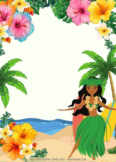 FREE Hawaiian Luau Pool Party Invitation Templates | FREE Printable Birthday Invitation Templates - Bagvania Hawaii Theme Party Invitation, Hawaiian Printables Free, Pool Party Birthday Invitations Free, Hawaii Invitation Template, Luau Poster Ideas, Hawaiian Theme Invitations, Luau Invitation Ideas, Hawaiian Invitations Template, Hawaiian Party Invitations