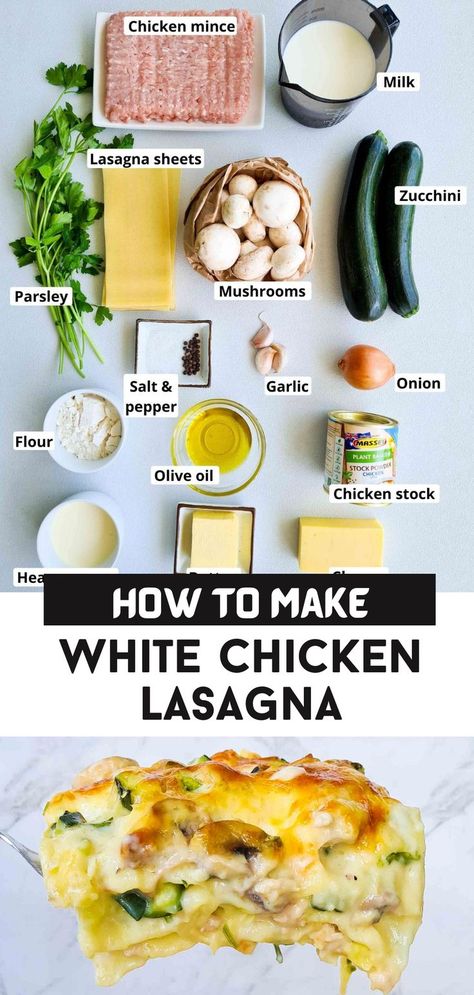 Easy Chicken Lasagna Recipe, Creamy Chicken Lasagna, Chicken Lasagna Recipe, White Chicken Lasagna, White Lasagna, Chicken Mince, Minced Chicken Recipes, Recipe Using Chicken, Classic Lasagna