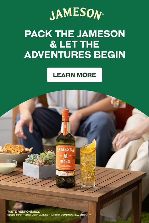 From outdoor parties to DIY picnics, plan your next adventure with Jameson Whiskey Cocktail Recipes, Hosting A Party, Cocktail Recipes Whiskey, Hosting Ideas, Scenic Nature, Mandela Catalog, Moonshine Recipes, Jameson Irish Whiskey, Beautiful Beds