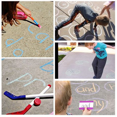 Sidewalk Chalk: 30+ Fun Ways to Play with Words & Letters Sidewalk Chalk Ideas, Games To Play Outside, Chalk Activities, Outdoor Learning Activities, Fun Learning Games, Chalk Ideas, Learning Games For Kids, Outside Activities, Summer Learning