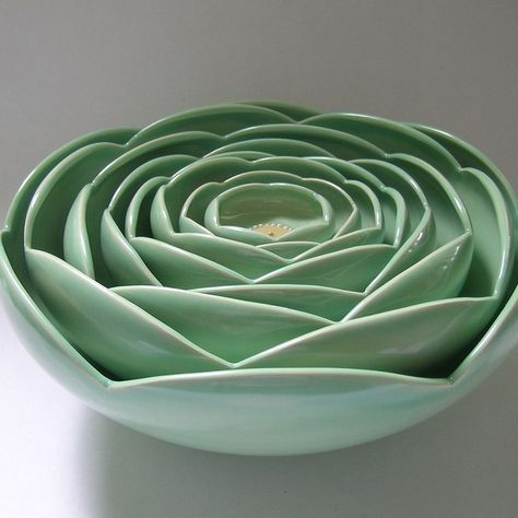 Whitney Smith, Lotus Bowls, Ceramic Techniques, Flower Bowl, Nesting Bowls, Aqua Turquoise, Bow Set, Pottery Studio, Ceramic Flowers