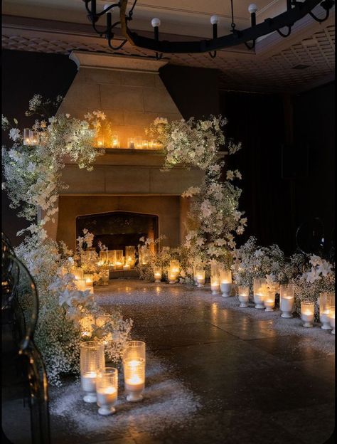 Indoor Proposal, Candle Wedding Ceremony, Fireplace Wedding Decor, Candle Lit Wedding Ceremony, Wedding Ceremony Candles, Candlelit Wedding Ceremony, Candle Light Wedding, Indoor Wedding Ceremony, Candlelit Wedding