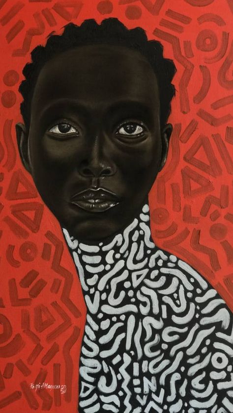 A woman's face stands stands in stark contrast with a playful patterned backdrop. Afrique Art, African Paintings, Afrocentric Art, Black Art Painting, African Artists, Afro Art, Black Women Art, Colorful Paintings, Woman Painting