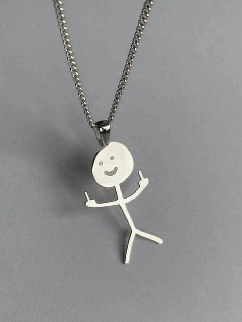 2pcs/set Fashionable Stainless Steel Abstract Figure Pendant Necklace For Couple For Daily Decoration | SHEIN USA Funny Necklace, Y2k Pattern, Festival Birthday, Vintage Preppy, Pendant Necklace Silver, Better Style, Funny Doodles, Necklace Online, Holiday Weekend