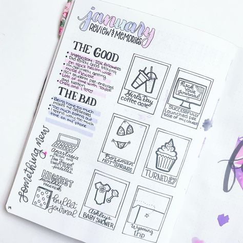 bullet journal idea for memories, month in review, reflection spread page Bullet Journal Month, My Bar, Bullet Journal Planner, Monthly Review, Bullet Journal Ideas Templates, Bullet Planner, Bullet Journal Notebook, Bullet Journal Design Ideas, Dot Journals