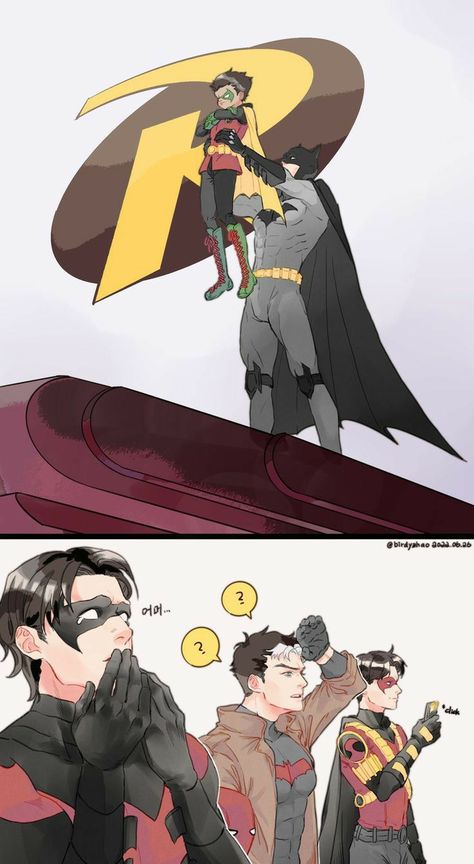 Fan Reference Pose, Damian Wayne And Batfamily, Batbros Fanart, Batman And Robin Fanart, Jason Todd Fanart Bat Family, Bat Family Costume, Damian Wayne And Jason, Jason Todd Fanart Cute, Jason Todd And Batman