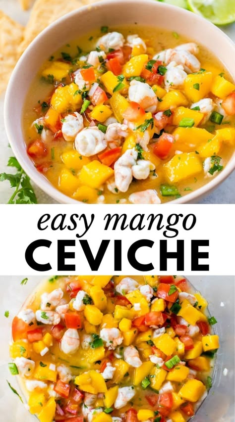 Ceviche Recipe With Mango, Ceviche Recipe Mango, Shrimp Ceviche With Mango, Mango Habanero Ceviche, Mango Shrimp Ceviche, Shrimp And Mango Recipes, Mango Dinner, Mango Ceviche Recipe, Ceviche With Mango