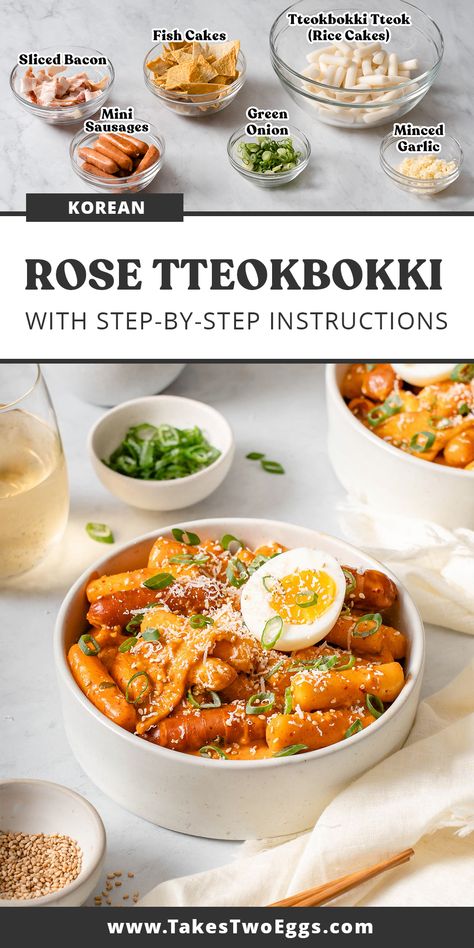 Bacon Cream Tteokbokki, Ttaebokki Recipe, Rose Teokkboki Recipe, Korean Teokkboki Recipe, Creamy Tteokbokki, Rose Tteokbokki Recipe, Teokkboki Recipes Easy, Tteokbokki Sauce Recipe, Teokkboki Recipes