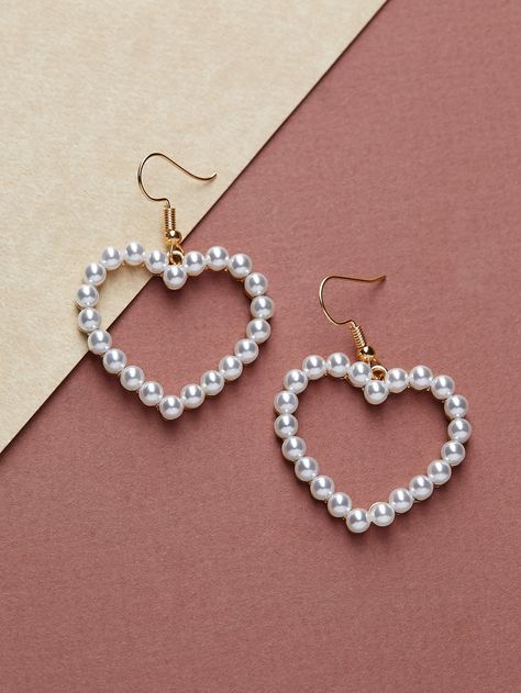 Pearl Detail Heart Shaped Dangling Hook Earrings -SHEIN(SHEINSIDE) Korean Clips, New Year Card Ideas, Diy Earrings Dangle, Artist Workspace, قلادات متدلية, Earrings Diy Handmade, Diwali Decoration, Diy Jewelry Unique, Handmade Jewelry Tutorials