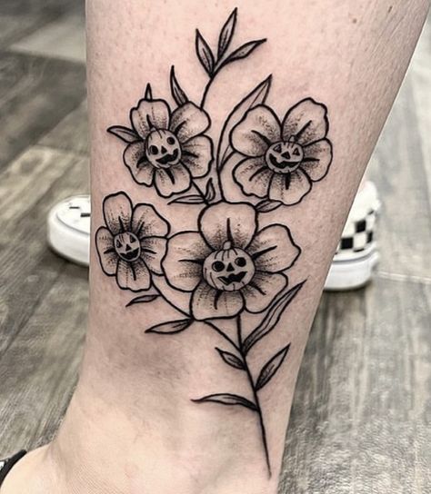 Halloween Flower Tattoo, Spooky Floral Tattoo, Halloween Tattoos For Women, Spooky Flash, Nesting Doll Tattoo, Flower Vine Tattoos, Nature Tattoo Ideas, Gothic Tattoos, Lantern Tattoo