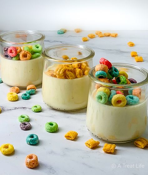 Cereal Milk Desserts, National Cereal Day, Soap Business, Cereal Dessert, Panna Cotta Recipe, Milk Dessert, Cereal Milk, Drink Photography, Things To Eat