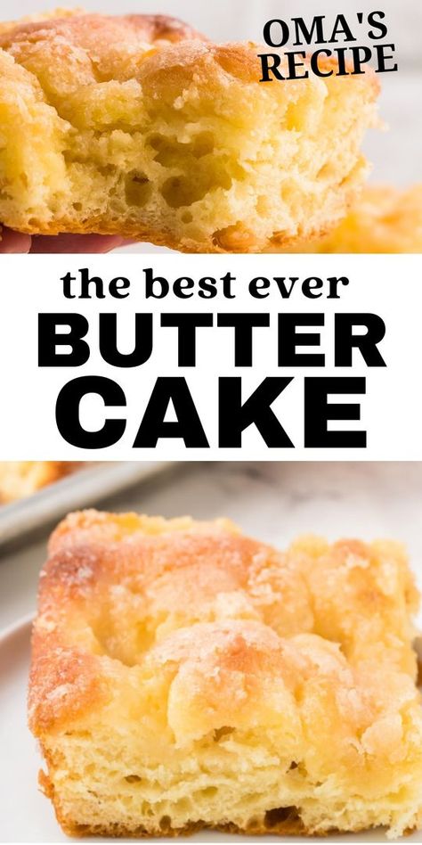 German Butter Cake is made with a rich blend of milk, sugar, yeast, eggs, and flour. And of course plenty of butter! The result is a melt-in-your-mouth delicious light and airy cake, that's gooey and sweet. Butterkuchen Dessert | German Butter Cake | German Desserts #cheerfulcook #butterkuchen #buttercake #recipe #baking #German German Butter Kuchen Recipe, German Yeast Cake, Buttercake Dessert, Butter Kuchen Recipe, German Butter Cake, Universal Yums, German Cakes Recipes, Traditional German Desserts, Dutch Butter Cake