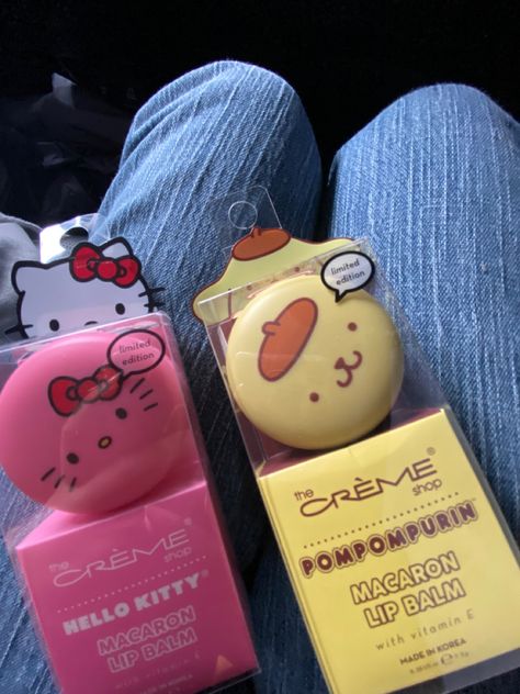 Hello Kitty And Pompompurin, Hello Kitty Lip Balm, Sanrio Things, Secret Hideout, Macaron Lip Balm, Hello Kitty Shop, The Creme Shop, Creme Shop, Digital Closet