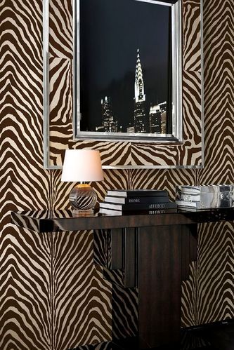 Ralph Lauren Home Living Room, Striped Wallpaper Living Room, Animal Print Bathroom, Zebra Decor, Zebra Wallpaper, Zebra Skin, Animal Print Decor, Penthouse Suite, Animal Print Wallpaper