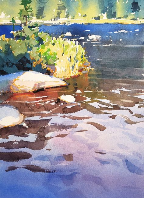 Yong Hong Zhong,    Pacific Northwest Plein Air Painting 2018. (Lake Oswego, OR), Creek Reflection, watercolor, 8” x 11” Watercolour Plein Air, Lose Watercolor Painting, Watercolor Lake Painting, River Watercolor Painting, Closet Interior Design, Watercolor Plein Air, Reflection Watercolor, Interior Design Collage, River Watercolor