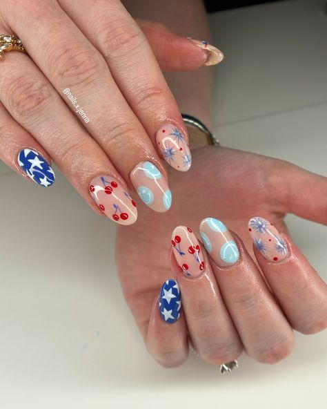 happy 4th of july!! in honor of today, here’s all my sets from the last couple weeks that were specifically designed for today :) have fun and be safe!!! ❤️ #nails #nailsnailsnails #nailinspo #naildesign #nailaddict #gelx #gelnails #gel #gelpolish #gelxnails #vbeautypure #apres #luminarynailsystems #summernails #4thofjuly #4thofjulynails Safe Nails, 4th Of July Nails, Happy 4th Of July, Happy 4 Of July, Be Safe, For Today, Gel Polish, Have Fun, Nail Inspo