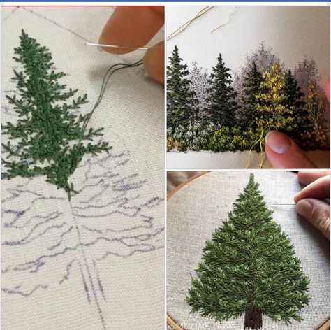 Redwood Tree Embroidery, Embroidery Tree Design, Embroidery Trees, Bordados Tambour, Cross Stitch Christmas, Embroidered Christmas, Embroidery Stitches Tutorial, Hand Embroidery Projects, Pola Sulam