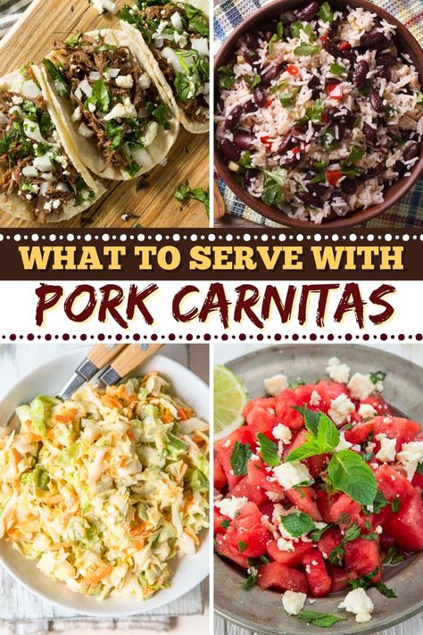 Side dishes like rice, corn, fries, and coleslaw are perfect to serve with pork carnitas. Get ideas for more fabulous sides too! Side Dishes For Pork Carnitas, What To Serve With Carnitas Tacos, Pork Carnitas Sides, Sides For Pork Carnitas, Pork Taco Sides, Side Dishes For Carnitas, What To Serve With Pork Carnitas, Sides For Carnitas Tacos, How To Serve Carnitas