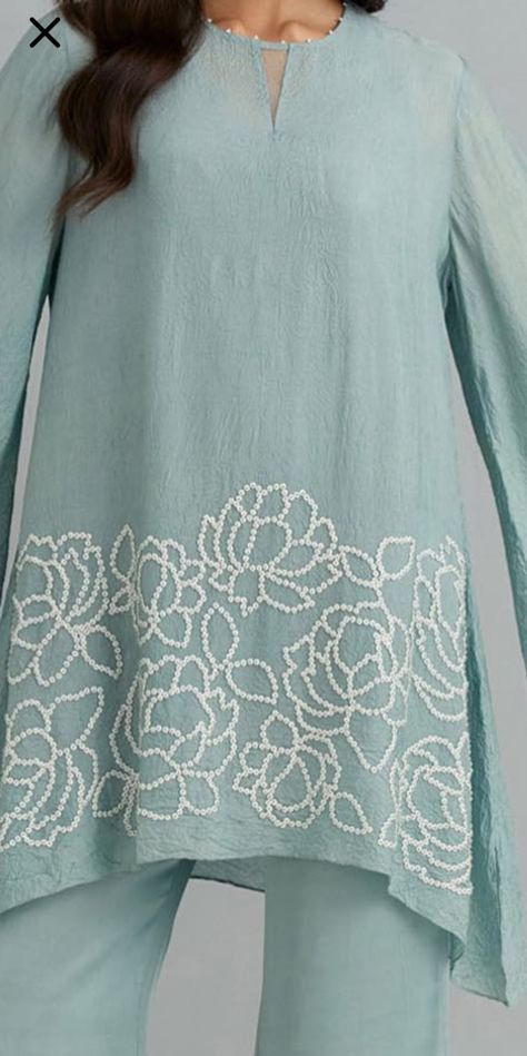 Unique Embroidery Designs For Kurtis, Surface Ornamentation, Unique Women Tops, Embroidery Kurti, Modest Casual, Simple Kurti, Embroidery Fashion Detail, Modest Casual Outfits, Lace Dress Design