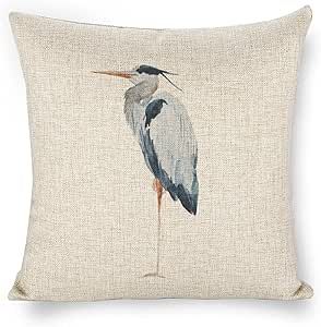 Icotoibabie Linen Throw Pillow Covers Blue Heron 18x18 Double Sided Decorative Pillows Cushion Cover for Couch Sofa Outdoor Decorative Pillows For Bed, Pillows For Bed, Cover For Couch, Sofa Outdoor, Bird Pillow, Couch Cushion, Burlap Pillows, Couch Cushions, Linen Throw Pillow