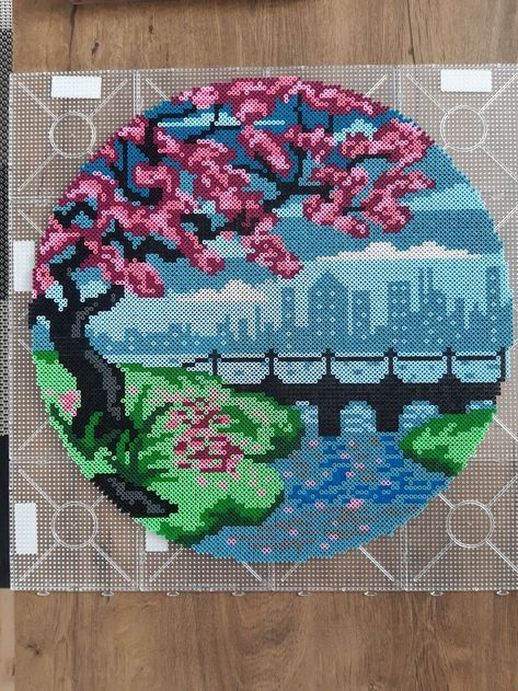 Perler Bead Pictures, Perler Bead Landscape, Large Perler Bead Art, Large Perler Bead Patterns, Perleplader Ideas Cute, Hama Bead Ideas, Pixel Art Fleur, Big Perler Bead Patterns, Perleplader Ideas