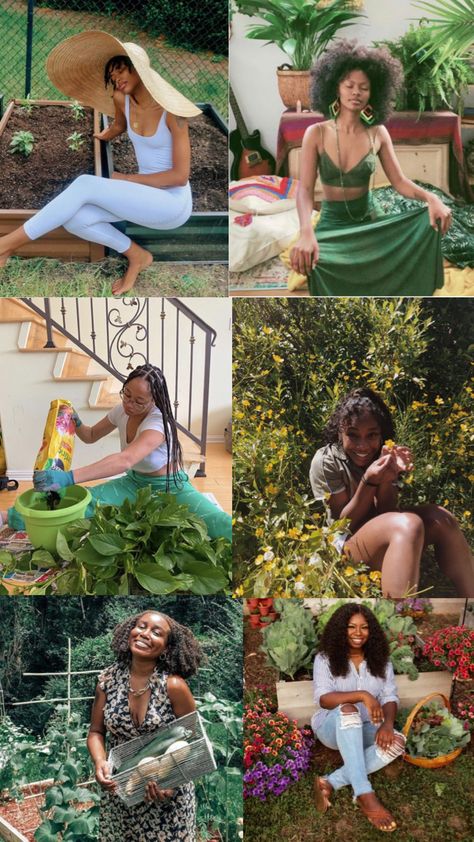 Black Women Herbalist, Healthy Black Woman, Holistic Black Woman, Cottage Core Aesthetic Black Woman, Black Woman Plants, Black That Girl Aesthetic Healthy, Spiritual Girl Aesthetic Black Women, Goddess Lifestyle, Soft Princess