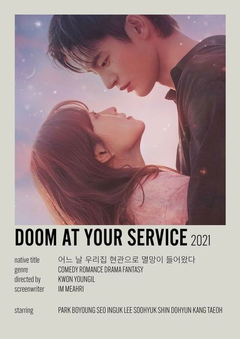 Park Boyoung & Seo Inguk Doom At Your Service Minimalist Poster, Doom At Your Service Poster Kdrama, Welcome To Samdalri Kdrama Poster, K Dramas Posters, Kdramas Posters, Doom At Your Service Kdrama, Poster Kdrama, Kdrama List, Kdrama Poster