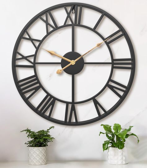 Amazon.com: Evursua 24 inch Thicken & Heavy Large Metal Wall Clocks for Living Room Decor Large Decorative Clock Oversized,Big Roman Numeral Non Ticking (Black) : Home & Kitchen Black Metal Farmhouse, Giant Wall Clock, Large Metal Wall Clock, Metal Farmhouse, Terrarium Bowls, Dog Pooper Scooper, Handmade Wall Clocks, Cat Bed Furniture, Solar String Lights