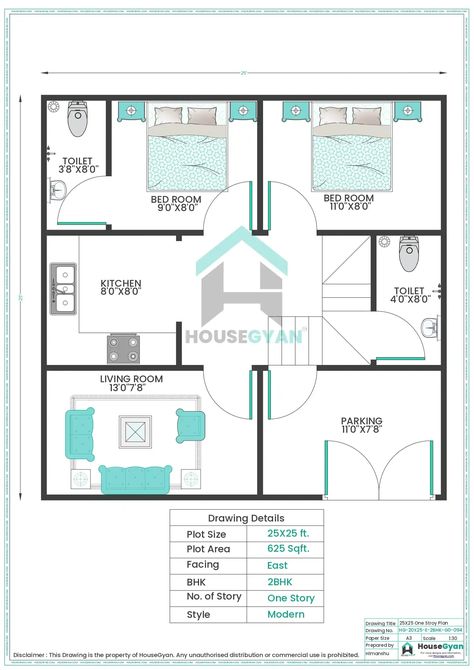 25X25 East Facing 2BHK Ground Floor House Plan | 625 Sqft Plot Floor Plan Ground Floor House, Price Calculator, Party Logo, House Drawing, Diy Home Repair, Family Living, Maximize Space, Home Loans, Home Repair