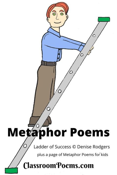 Metaphor poems for kids, including "Ladder of Success" by Denise Rodgers on ClassroomPoems.com.  * * * * * * * * #MetaphorPoems #MetaphorPoemsforKids #DeniseRodgersPoems #ClassroomPoems Metaphor Poem, Funny Metaphors, Metaphor Poems, Funny Poems For Kids, Holiday Poems, Animal Poems, Poems About School, Cat Poems, Autumn Poems