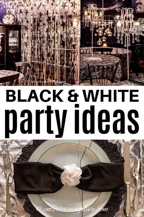 These black and white party ideas are awesome! From black and white party decorations to food recipes to black and white cocktails and party favors, there's lots of inspiration to get your event going. Perfect for a birthday party, graduation party, New Year's Eve party, anniversary party or even a wedding. Black And White Party Ideas, Black And White Themed Party, White Party Ideas, White Party Decor, Black And White Party Decorations, Terrarium Candle Holder, Kate Spade Party, Black And White Party, White Party Decorations