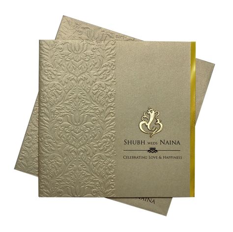 Grey and golden wedding invite with Floral design Wedding Envelopes Design, Modern Indian Wedding Invitations, Wedding Card Wordings, Hindu Wedding Invitation Cards, Envelopes Design, Simple Wedding Cards, Wedding Card Design Indian, Marriage Invitation Card, Indian Wedding Invitation Card Design