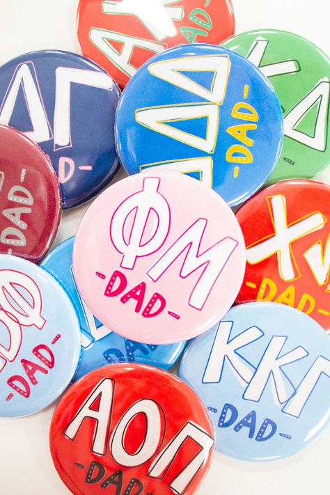 Get your dad in on the gameday spirit with our Classic Sorority Dad Gameday Button! Show off your sorority pride with this fun and stylish button. Perfect for any gameday event, this button is a must-have for any proud sorority dad. Size: 2.5" Sorority Graduation Gifts, Gameday Buttons, Sorority Buttons, Sorority Family, Dads Weekend, Sorority Party, Sorority Pins, Alpha Alpha, Kappa Sigma