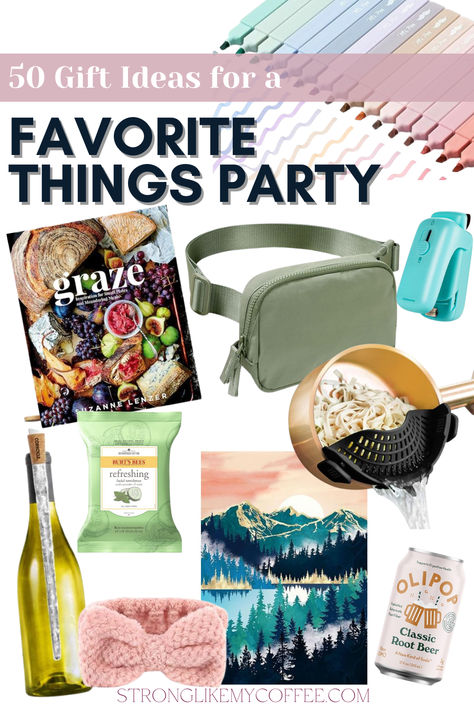 Are you hosting or attending a Favorite Things Party? Here's an explanation of what a Favorite Things Party is, plus over 50 gift ideas ranging from $5-$20! Galentines Favorite Things Party, Favorite Things Party Gift Ideas $10, Favorite Things Gift Ideas, Favorite Things Party Gift Ideas, Favorite Things Gift Exchange, Friendsmas Party, Party Gift Ideas, Girls Night Crafts, Favorite Things Party