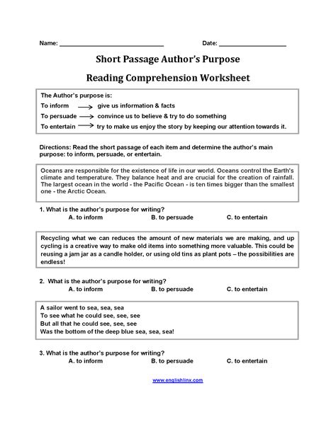 Englishlinx.com | Author's Purpose Worksheets Purpose Worksheets, Author's Purpose Worksheet, Short Passage, Subject Verb Agreement, Authors Purpose, Subject And Verb, Comprehension Worksheets, Reading Comprehension Worksheets, Second Grade