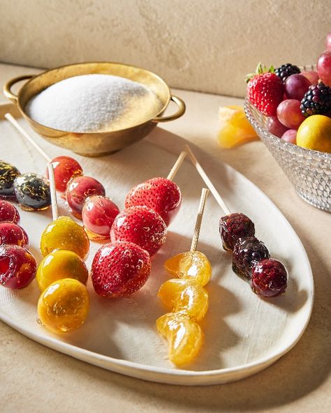 Tanghulu (Chinese Candied Fruit Skewers) | Redpath Sugar Sticky Candy, Chinese Candy, Fruit Sticks, Asian Dessert, Fruit Skewers, Easy Treat, Christmas Fruit, Candied Fruit, Let It Shine